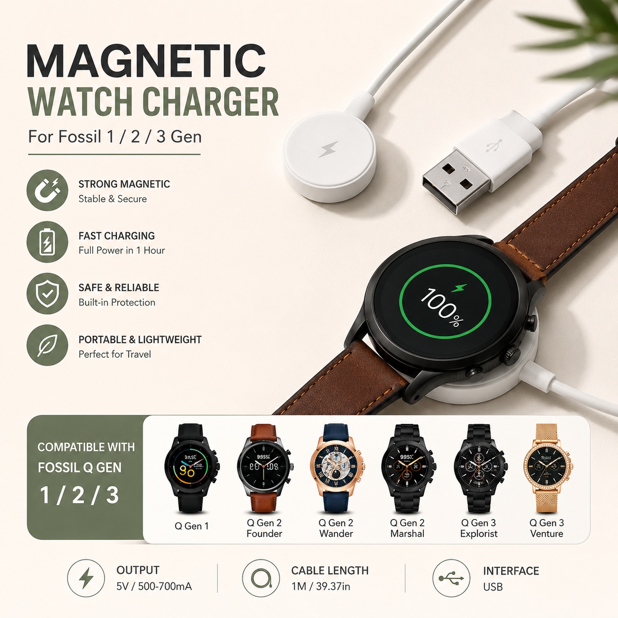 USB Watch Charger Adapter Smar - đánh giá và giá Fossil Watches Smartwatch Gen 3